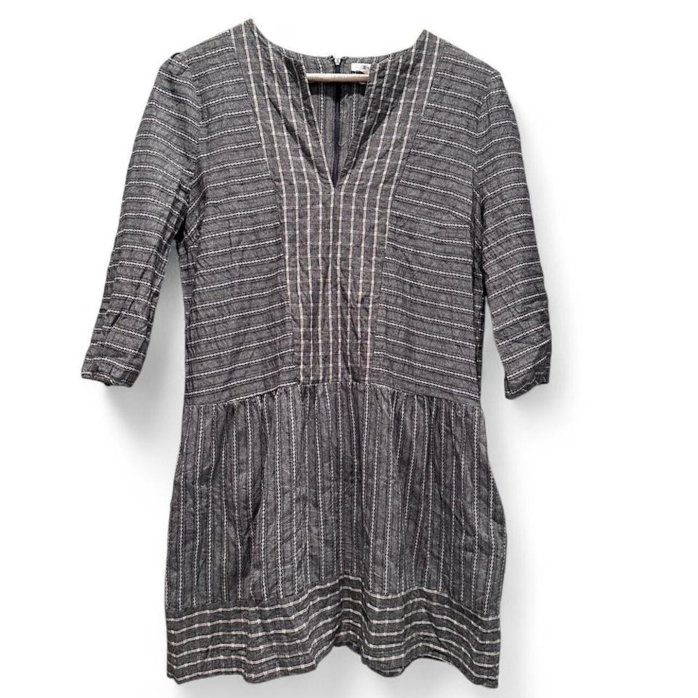 Esley Gray Cotton Linen V-Neck Mini Dress Sz Medium‎